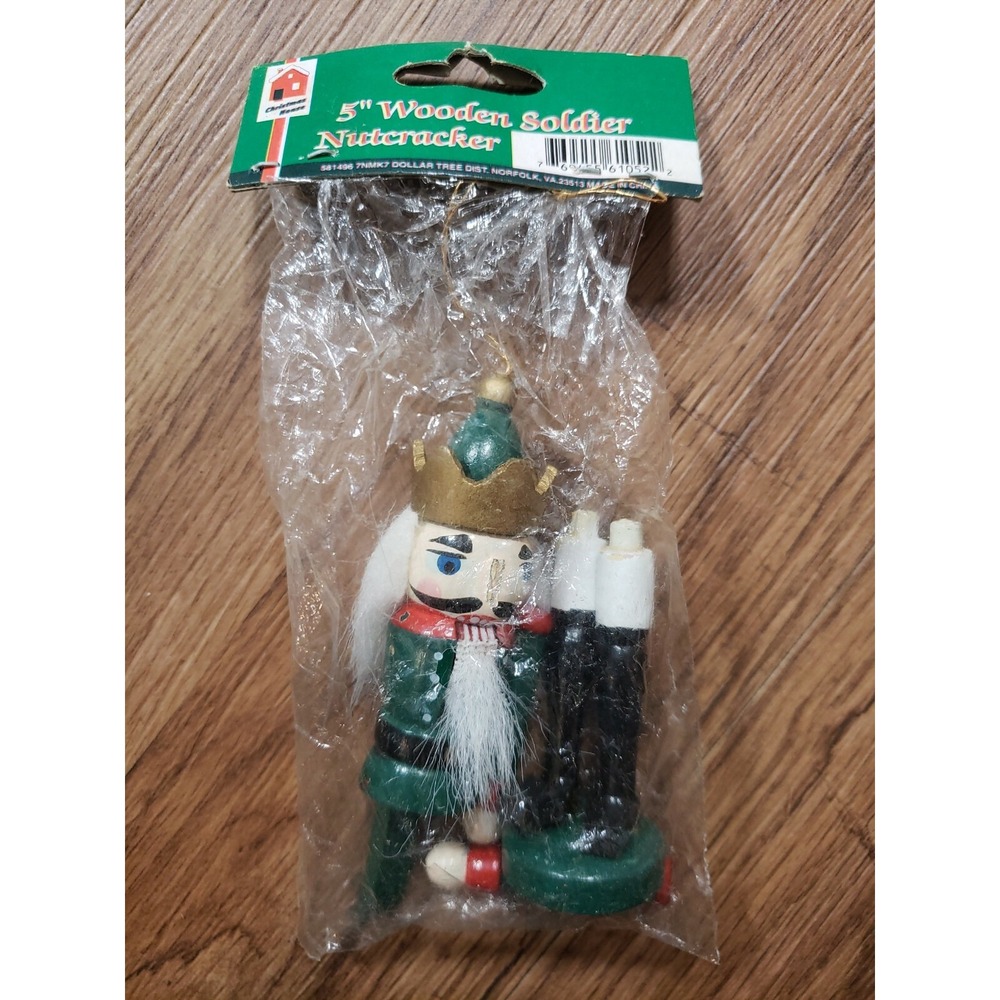 5" Wooden Soldier Nutcracker Ornament Green Christmas House Crowned